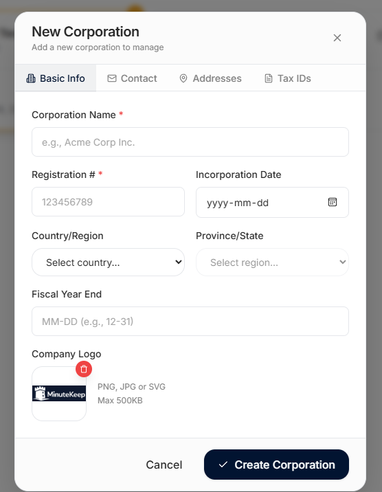 Add a Corporation